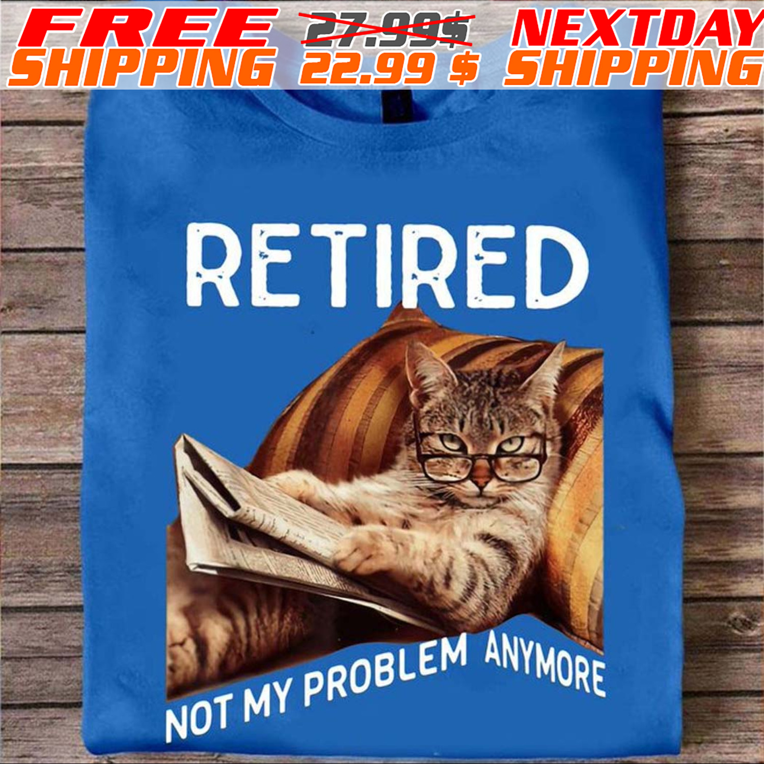 Cat Reading Book Retired Not My Problem Anymore Shirt