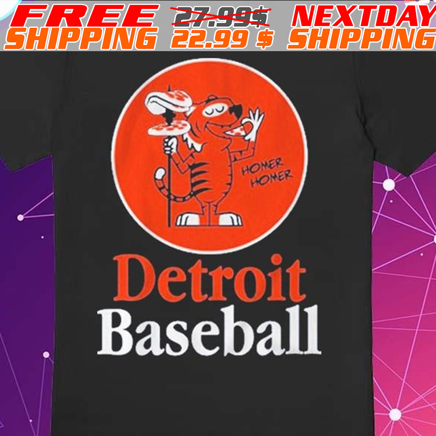 Tiger Detroit Baseball Pizza Spear Shirt
