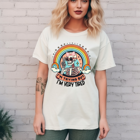 Skeleton I Am Trying But I Am Very Tired Shirt