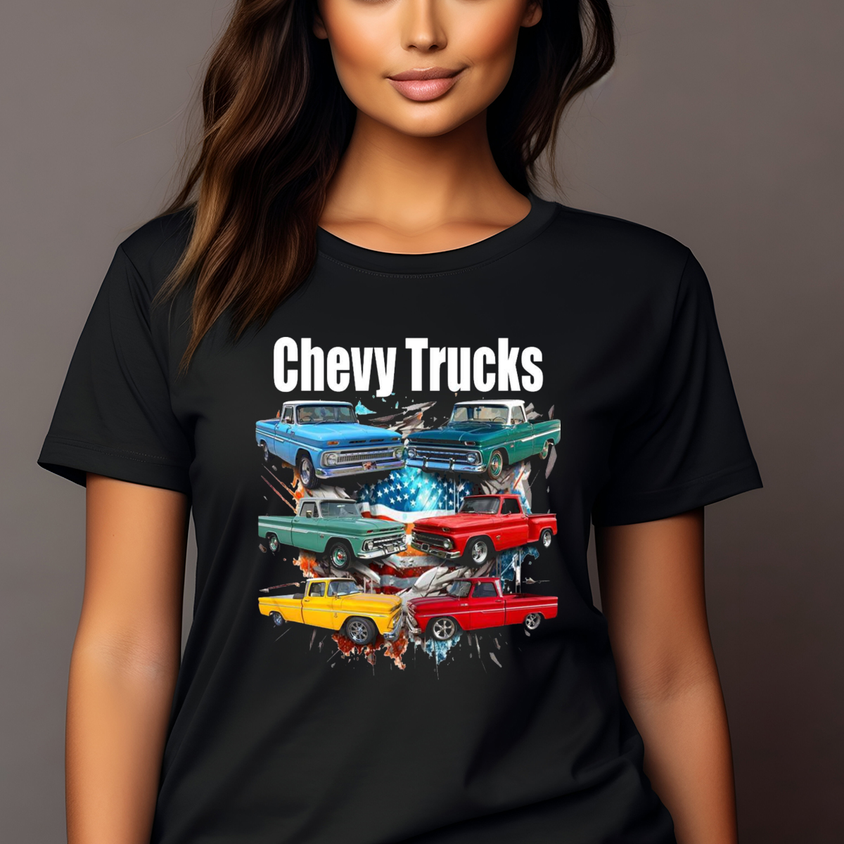Classic Cars Chevy Trucks American Flag Shirt
