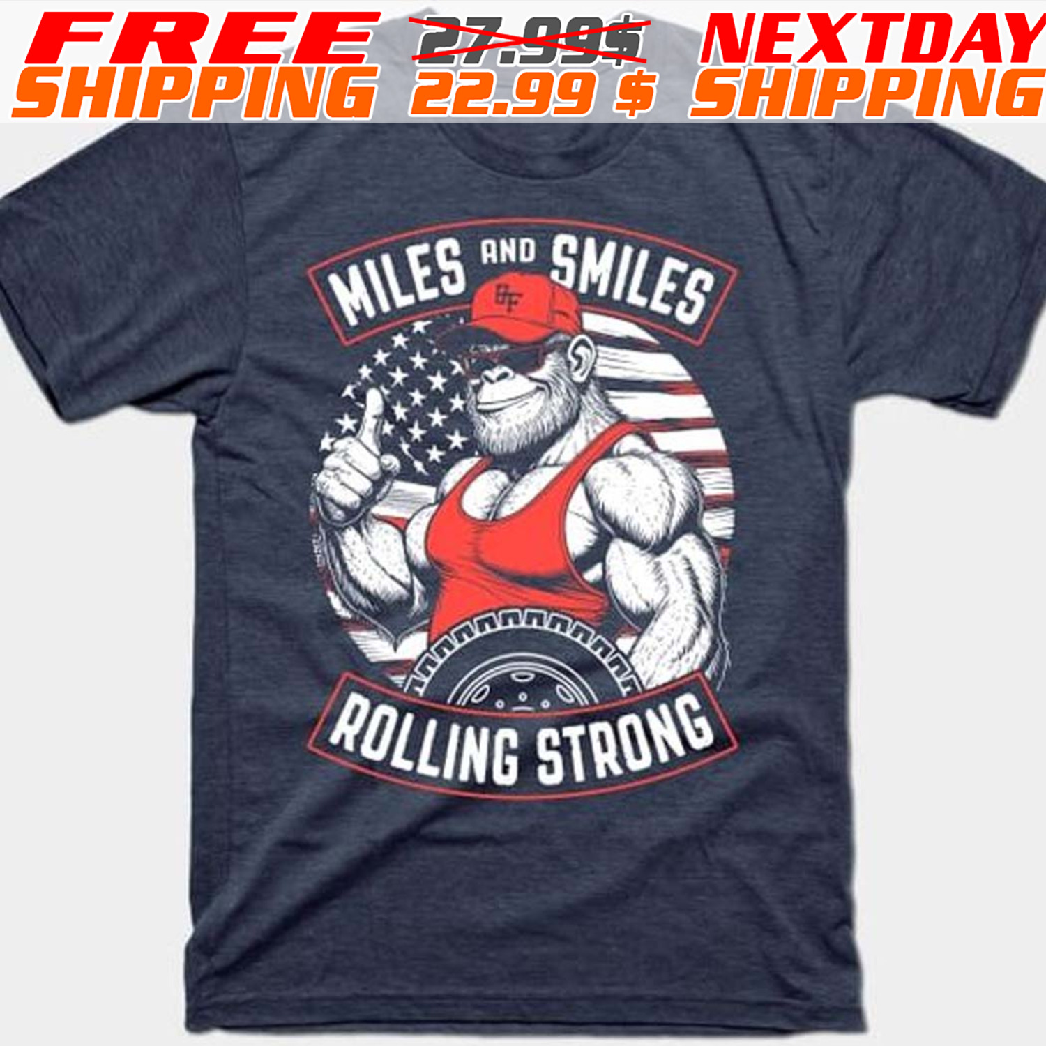 America Flag Monkey Miles And Smiles Rolling Strong Shirt