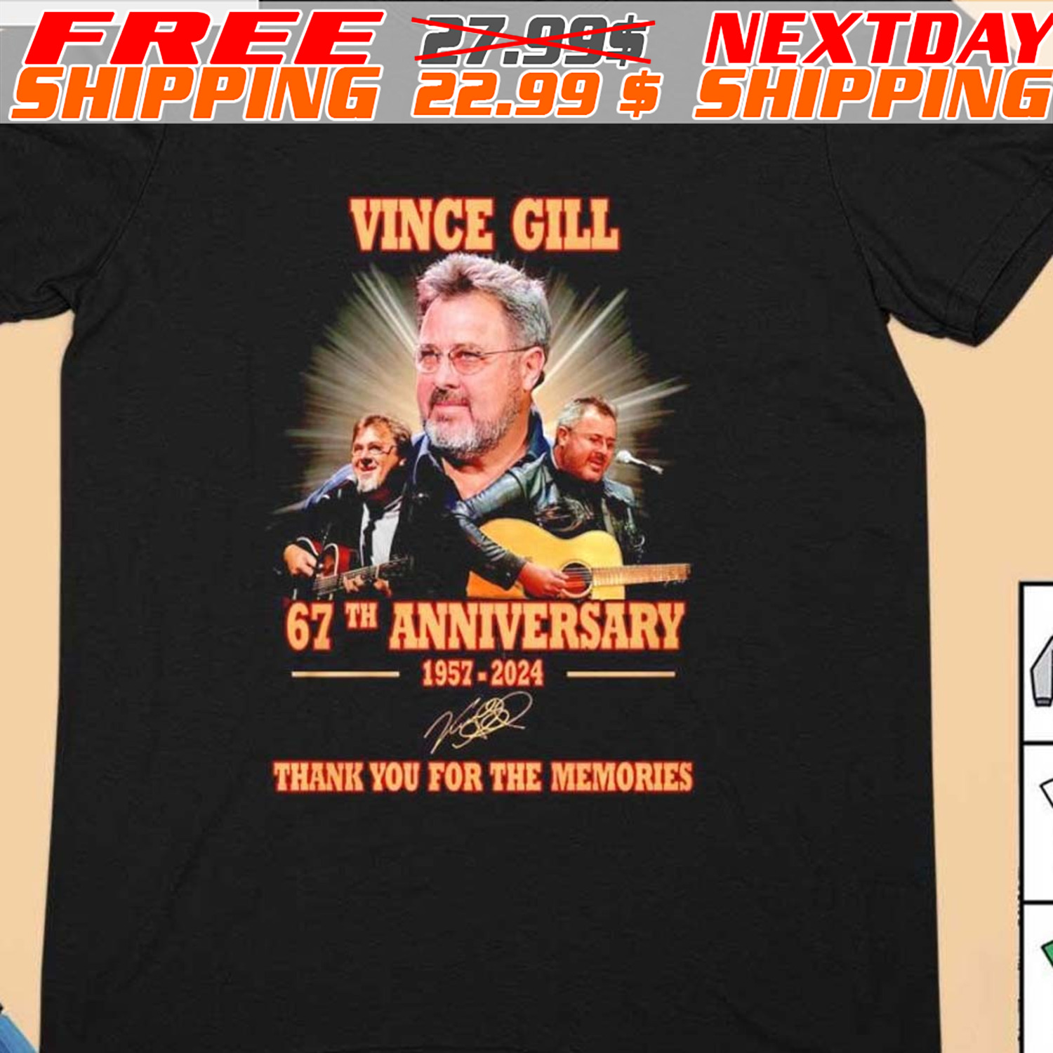 Vince Gill 67th Anniversary 19572024 Thank You For The Memories Signature Shirt