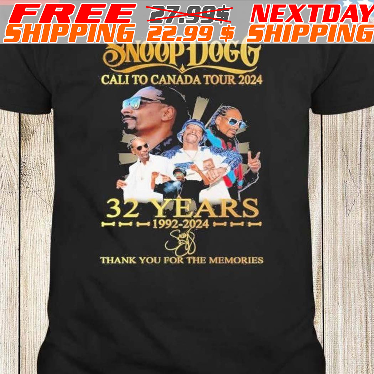 Snoop Dogg Cali To Canada Tour 2024 32 Years 1992-2024 Thank You For The Memories Shirt