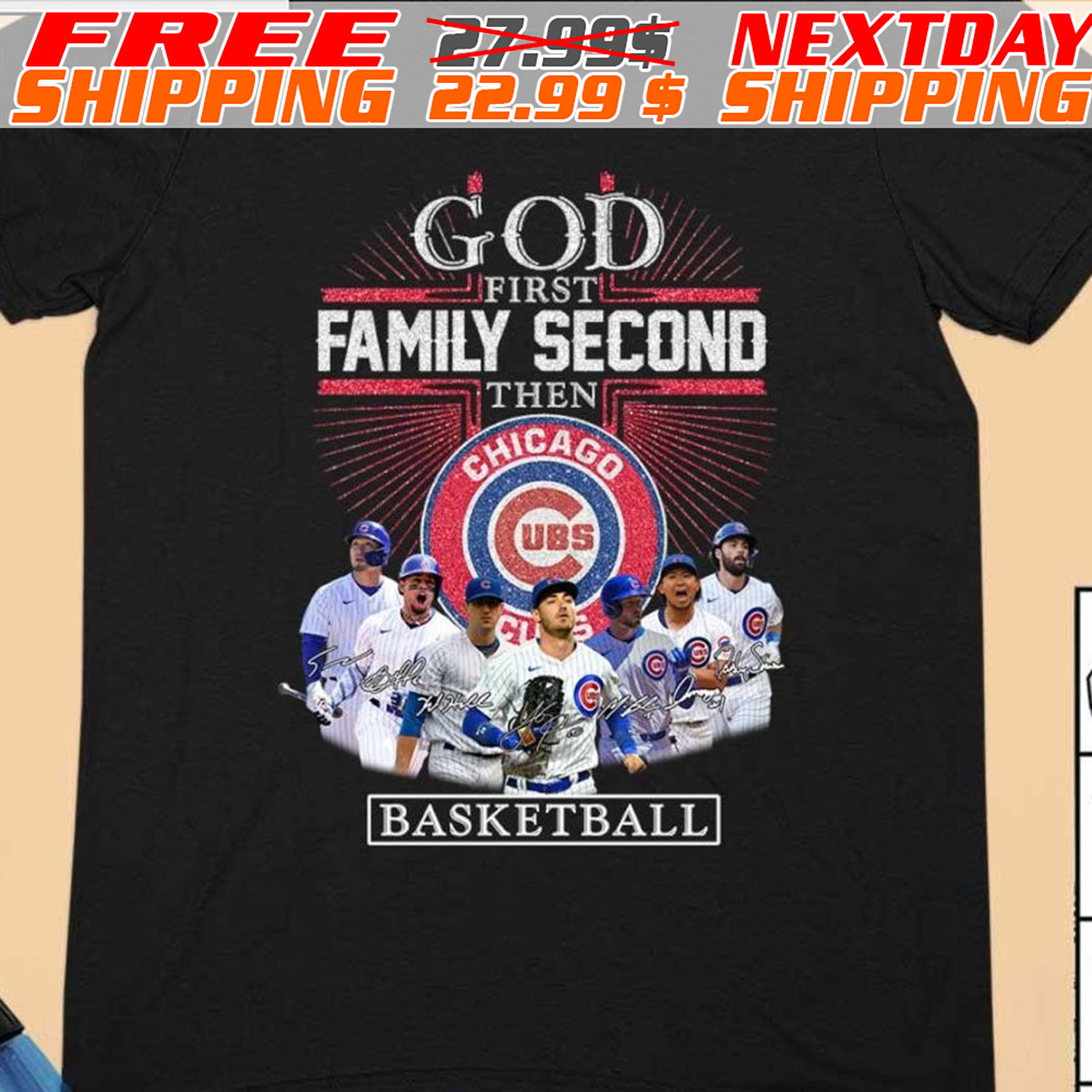 God First Family Second Then Chicago Cubs Baseball Signatures Shirt