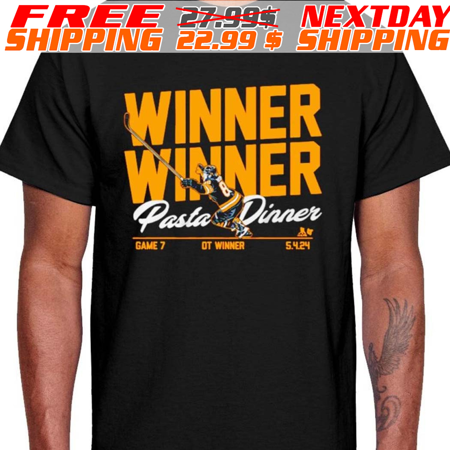David Pastrnak Boston Bruins Winner Winner Pasta Dinner Game 7 OT Winner Shirt