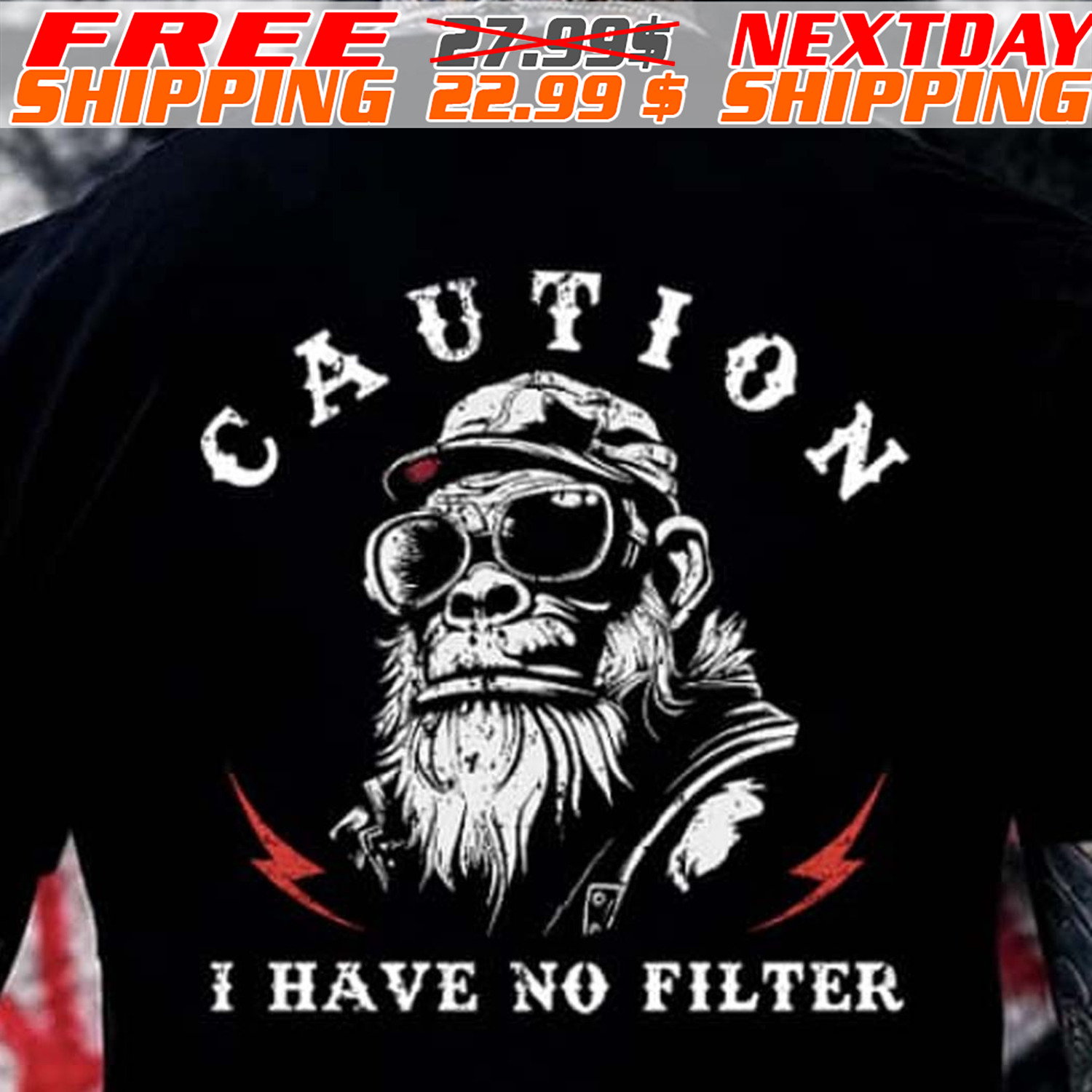 Bigfoot Glasses Caution I Have No Filter Shirt
