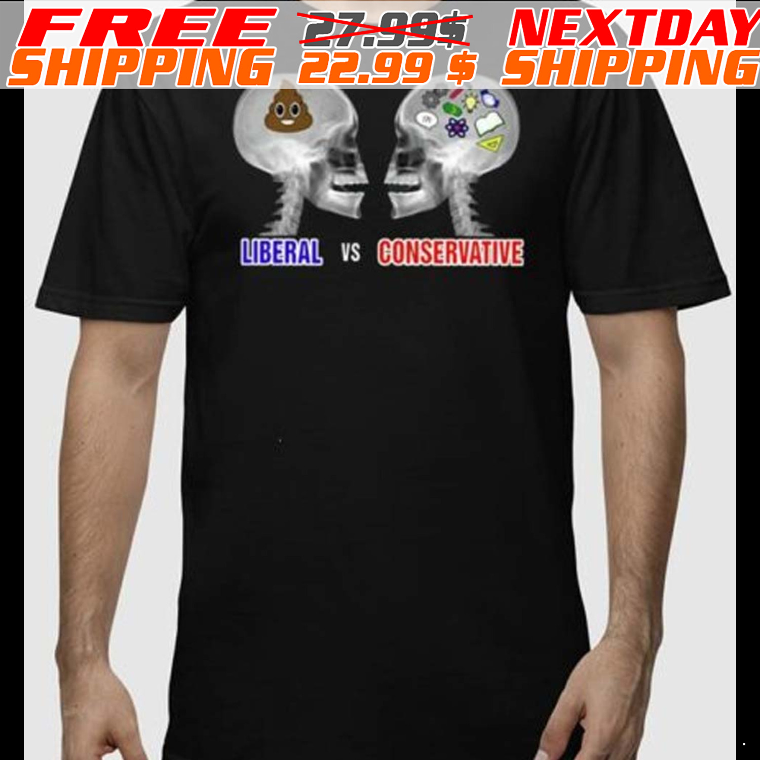 Liberal Brain Vs Conservative Brain Skulls Shirt