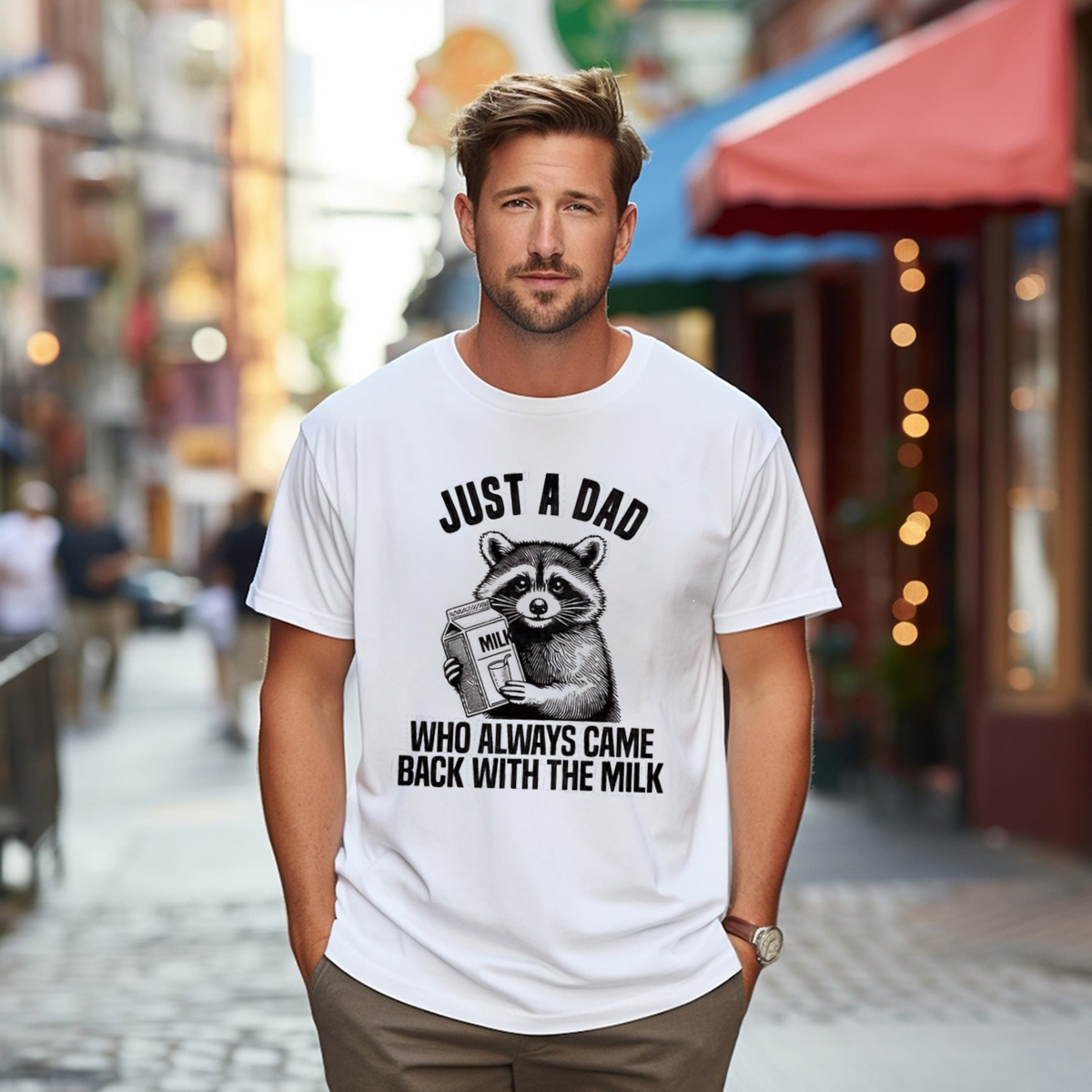 Raccoon Just A Dad Who Always Came Back With The Milk Shirt
