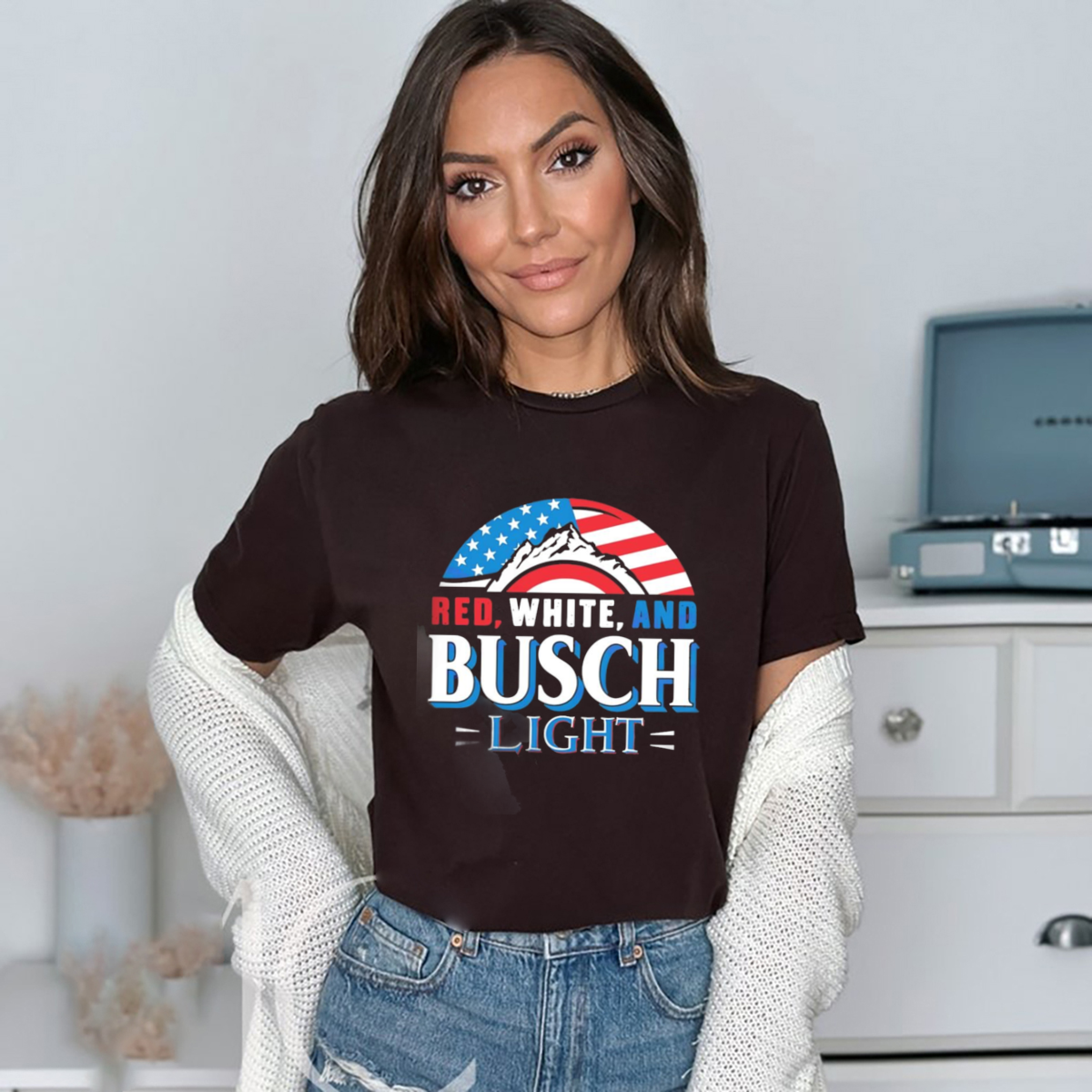 Red White And Busch Light Independence Day Mountain Flag Shirt