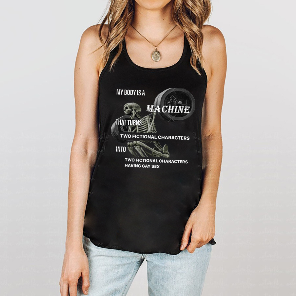 Skeleton My Body Is A Machine That Turns Two Fictional Characters Gym Shirt Skeleton My Body Is A Machine That Turns Two Fictional Characters Gym Shirt