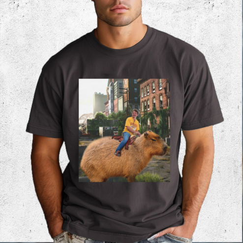 Pedro Pascal riding a Capybara in Last of Us Shirt