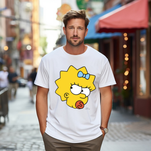 Manicita Wearing The Simpsons Maggie Angry Big Face Shirt