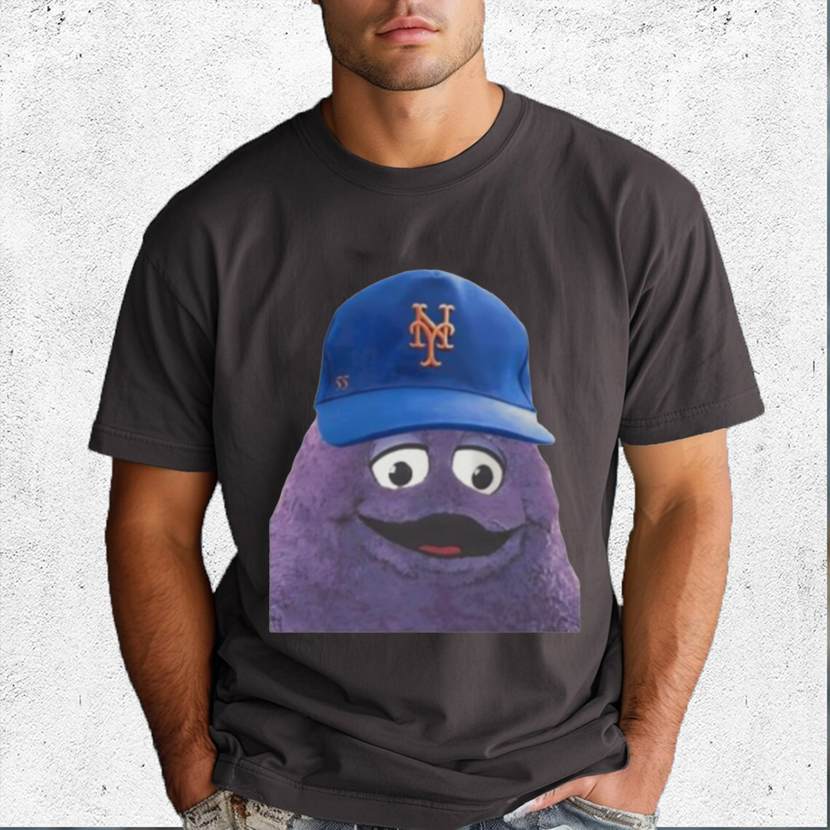 McDonalds Grimace Wearing New York Mets Cap Shirt