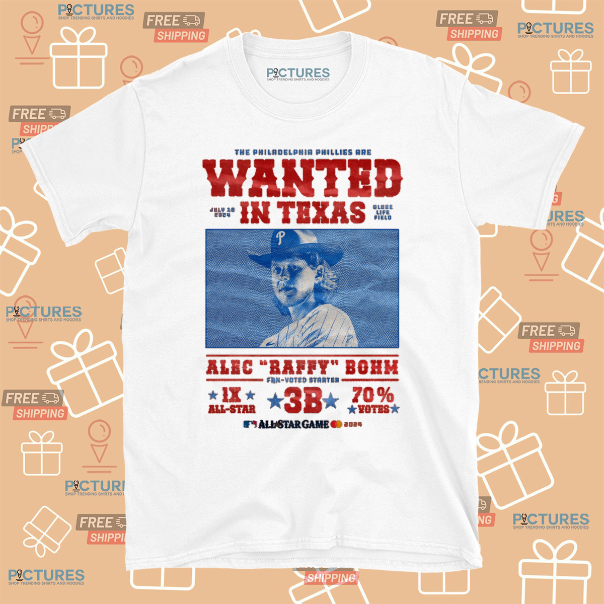 The Philadelphia Phillies Are Wanted In Texas Alec Raffy Bohm All Star Game 2024 Shirt
