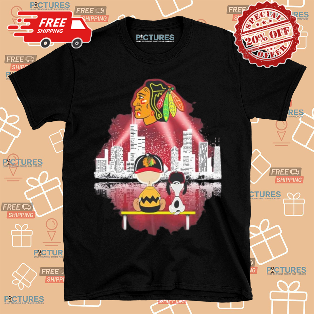 Charlie Brown And Snoopy Watching City Chicago Blackhawks Shirt