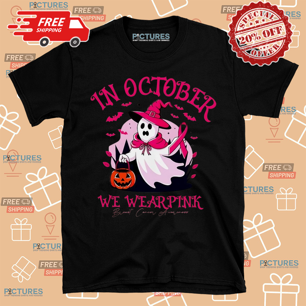 In October We Wear Pink Spooky Ghost Pumpkin Halloween 2024 Shirt