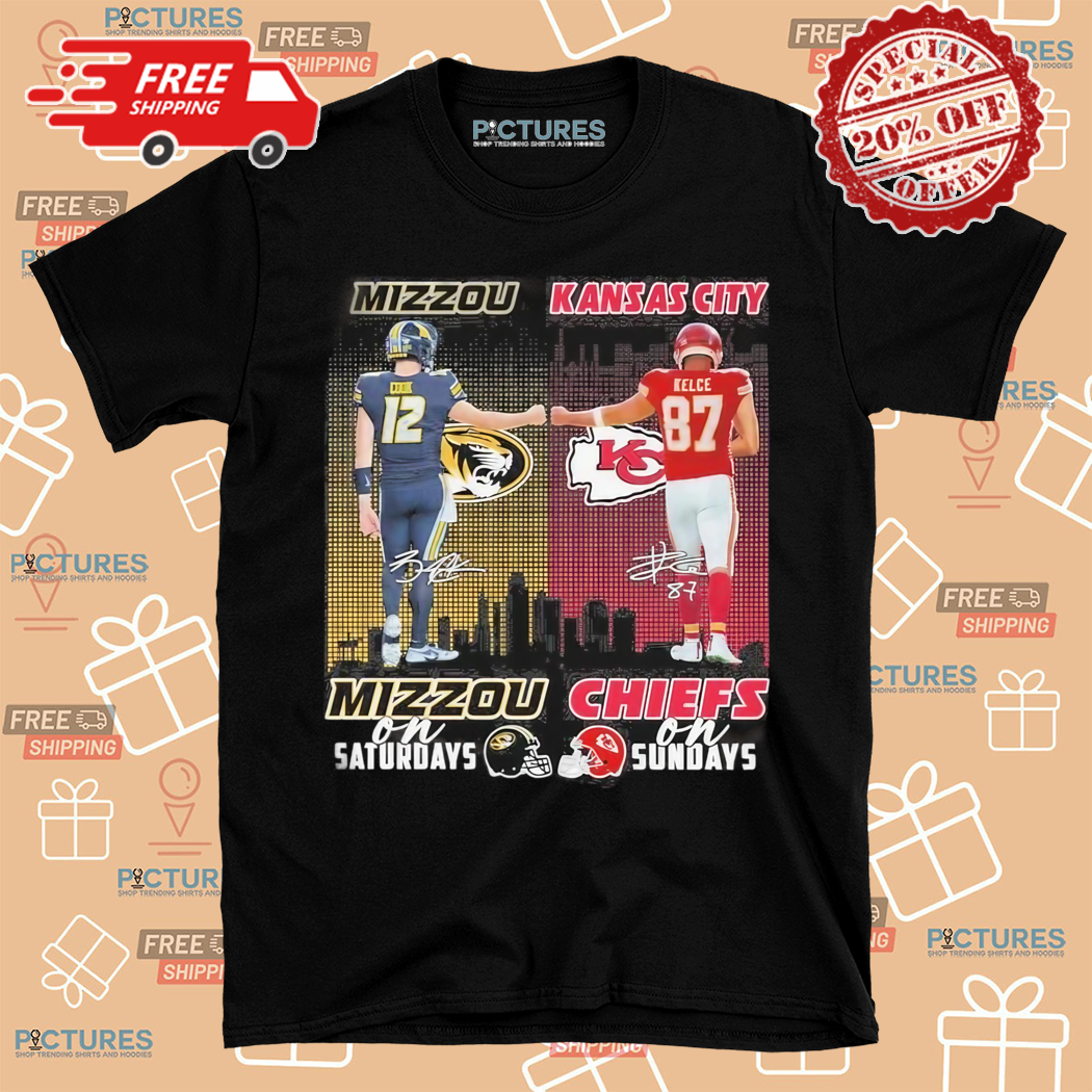 Brady Cook Mizzou Tigers On Saturdays and Travis Kelce Kansas City Chiefs On Sundays Signatures Shirt