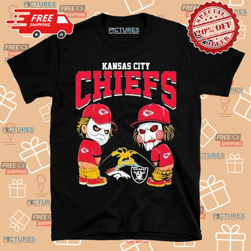 Michael Myers And Billy The Puppet X Kansas City Chiefs Pee On NFL Teams Halloween 2024 Shirt