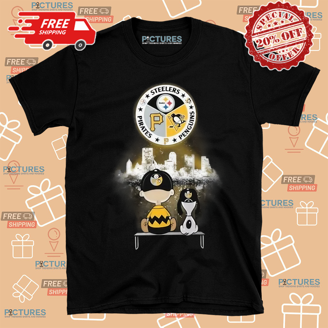 Charlie Brown And Snoopy Watching City Pittsburgh Steelers Pirates And Penguins Football 2024 Shirt