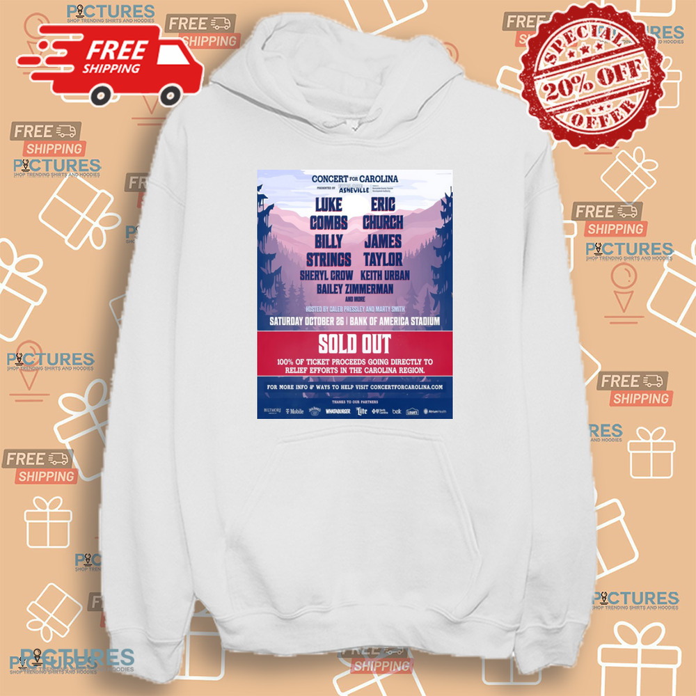 Concert For Carolina Luke Combs Eric Church Billy Strings James Taylor October 26 2024 Bank Of America Stadium Charlotte NC Shirt