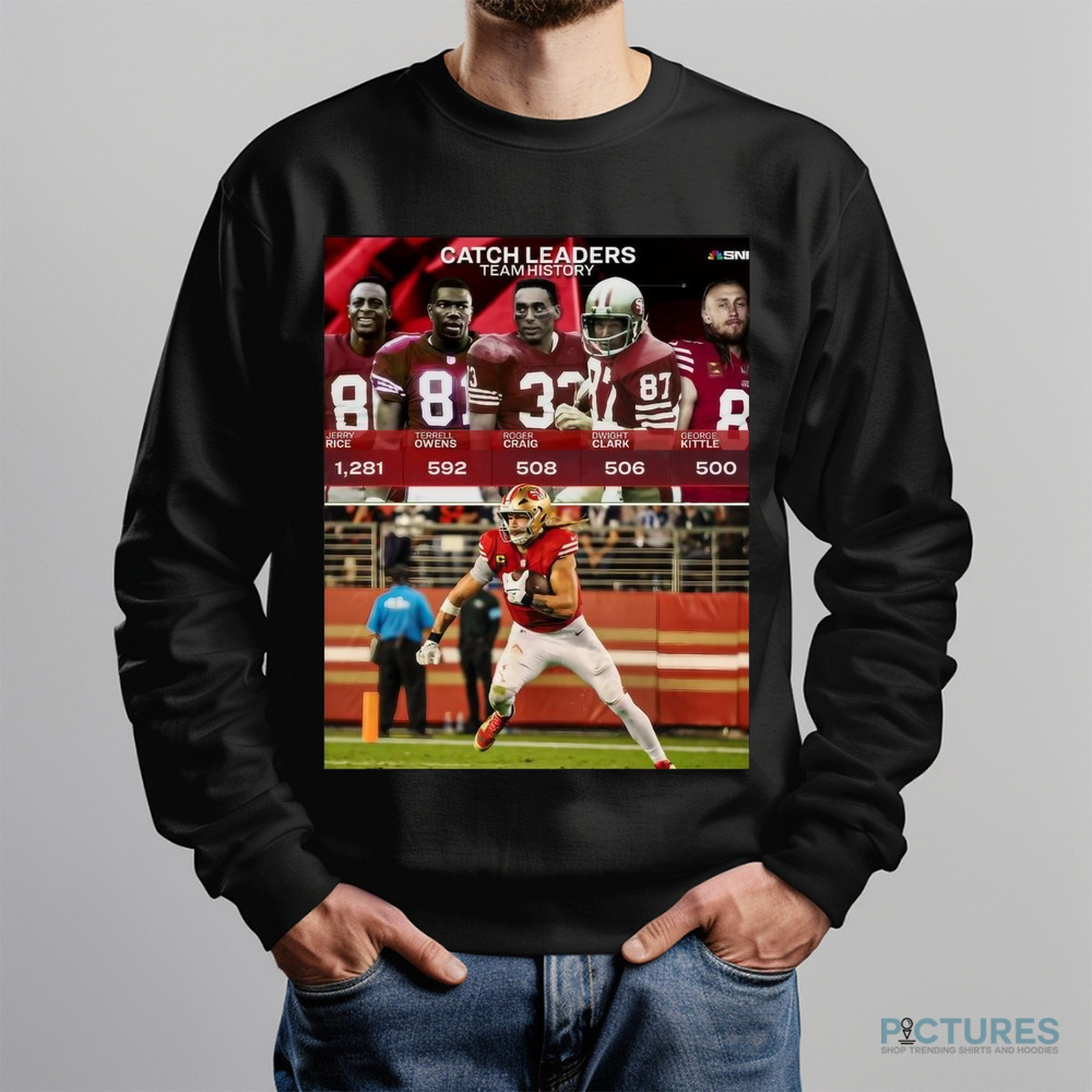 George Kittle is in an ELITE club in San Francisco 49ers Catch Leaders Team History Shirt
