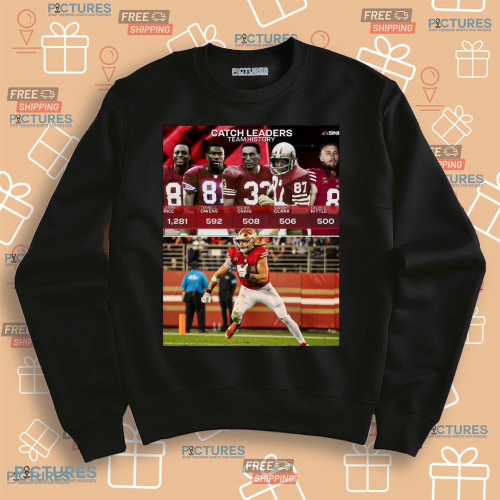 George Kittle is in an ELITE club in San Francisco 49ers Catch Leaders Team History Shirt