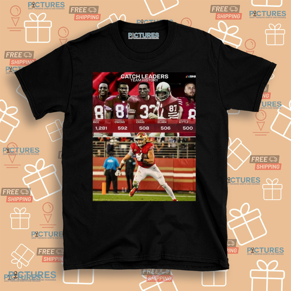 George Kittle is in an ELITE club in San Francisco 49ers Catch Leaders Team History Shirt