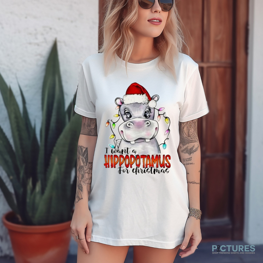 I Want A Hippopotamus For Christmas Hippo Christmas Lights 2024 Shirt