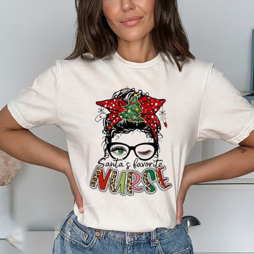 Santa Favorite Nurse Messy Bun Christmas Shirt