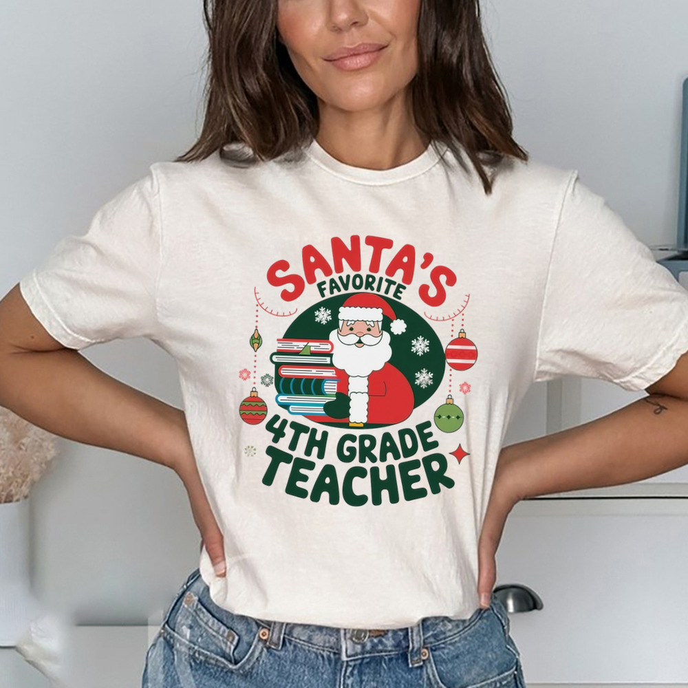 Santa's Favourite 4th Grade Teacher Shirt