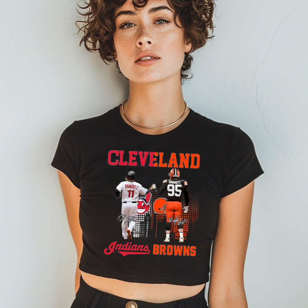 José Ramirez Cleveland Guardians fist pump Myles Garrett Cleveland Browns Cleveland shirt