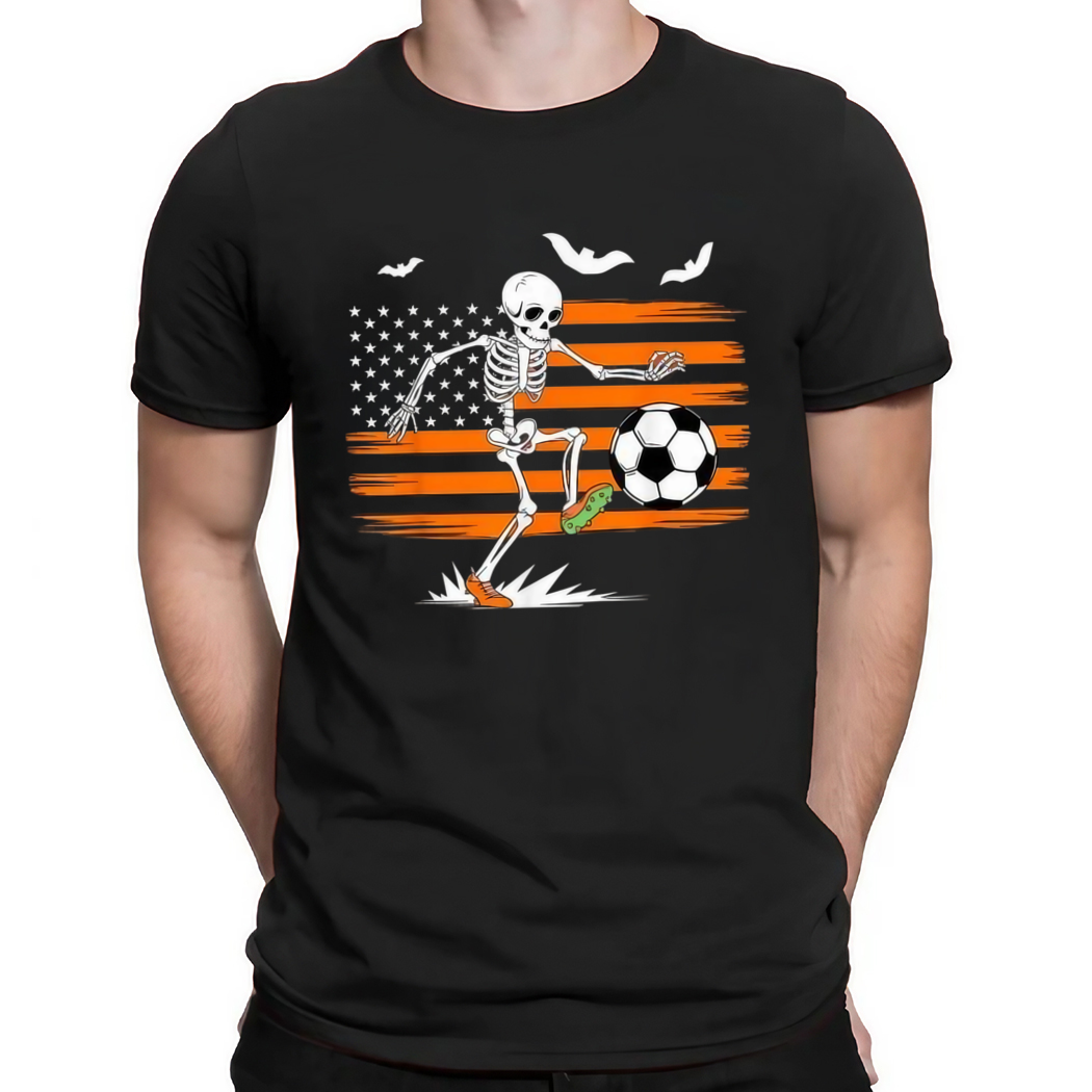 United states halloween skeleton soccer American flag futbol Shirt