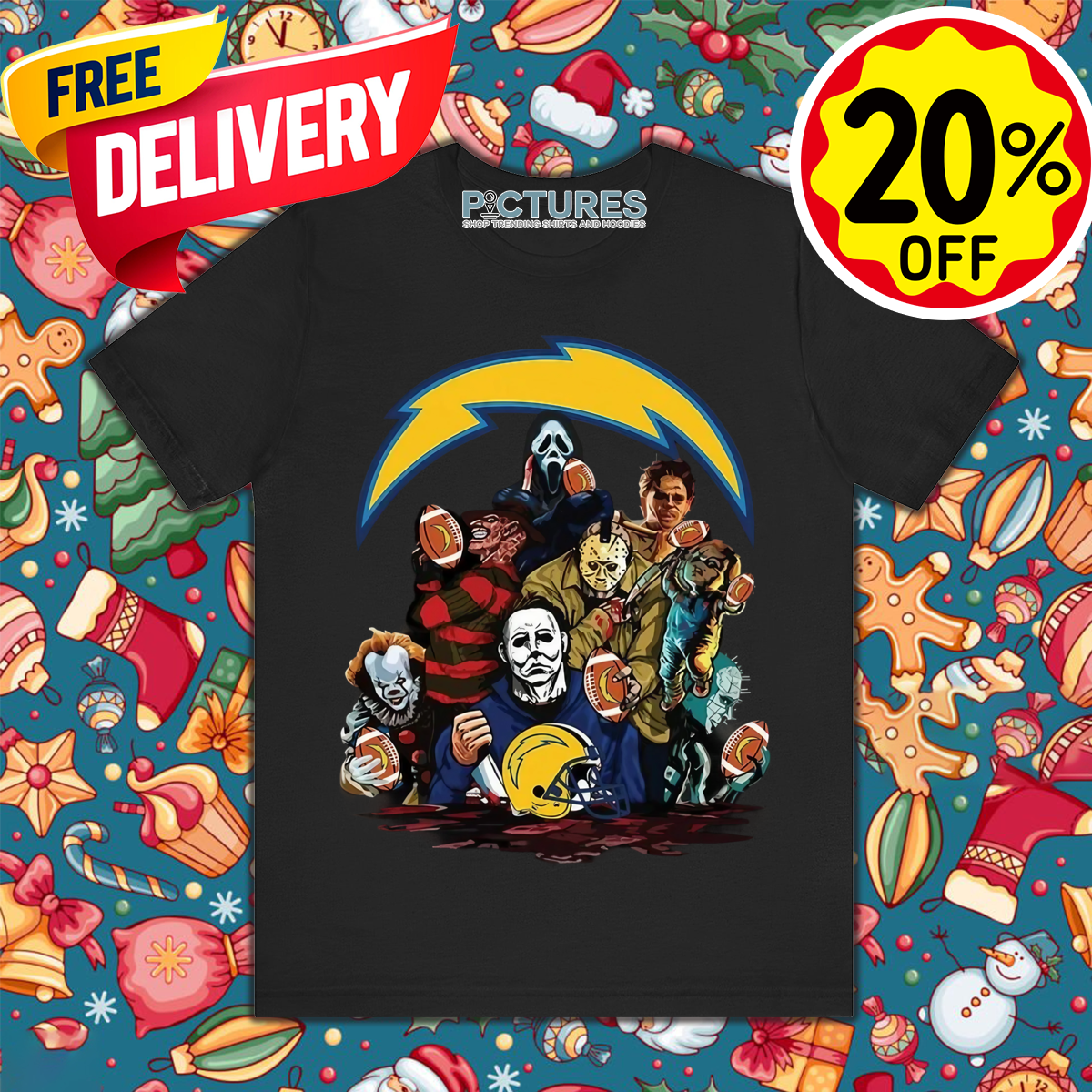 Horror Characters Los Angeles Chargers Halloween NFL 2024 Shirt