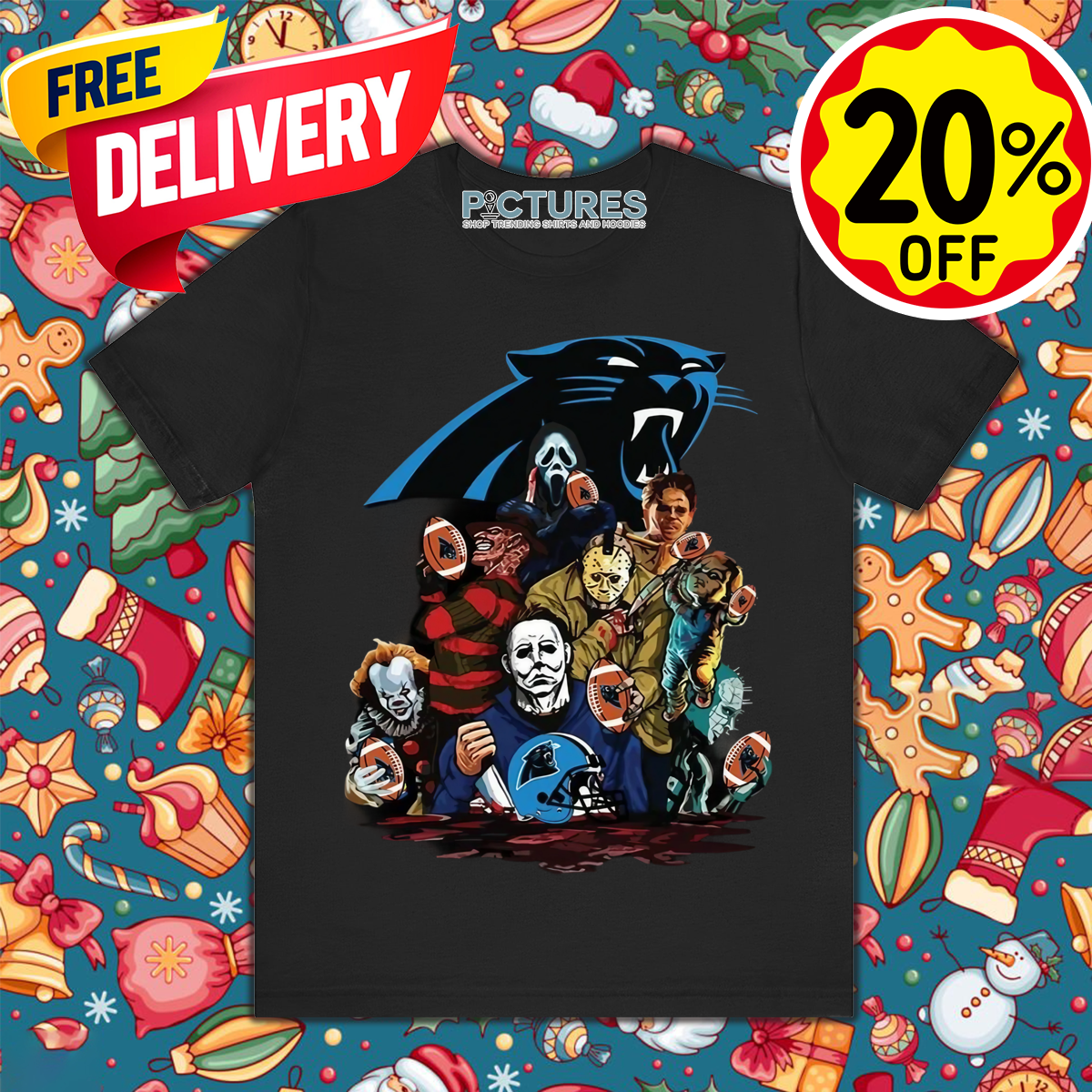 Horror Characters Carolina Panthers Halloween NFL 2024 Shirt