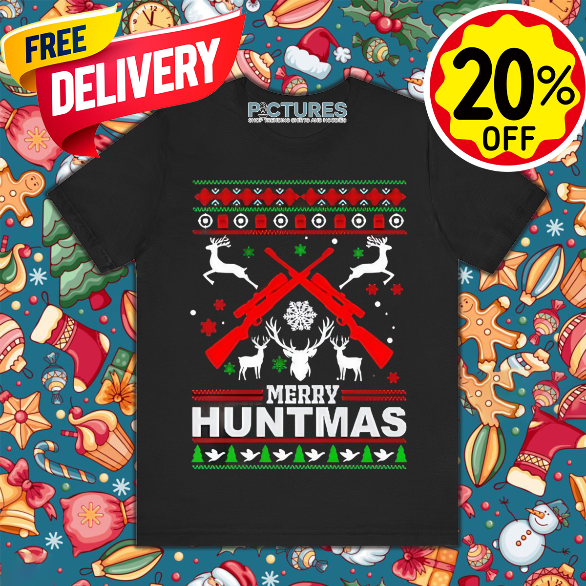 Reindeer Merry Huntmas Ugly Christmas 2024 Shirt