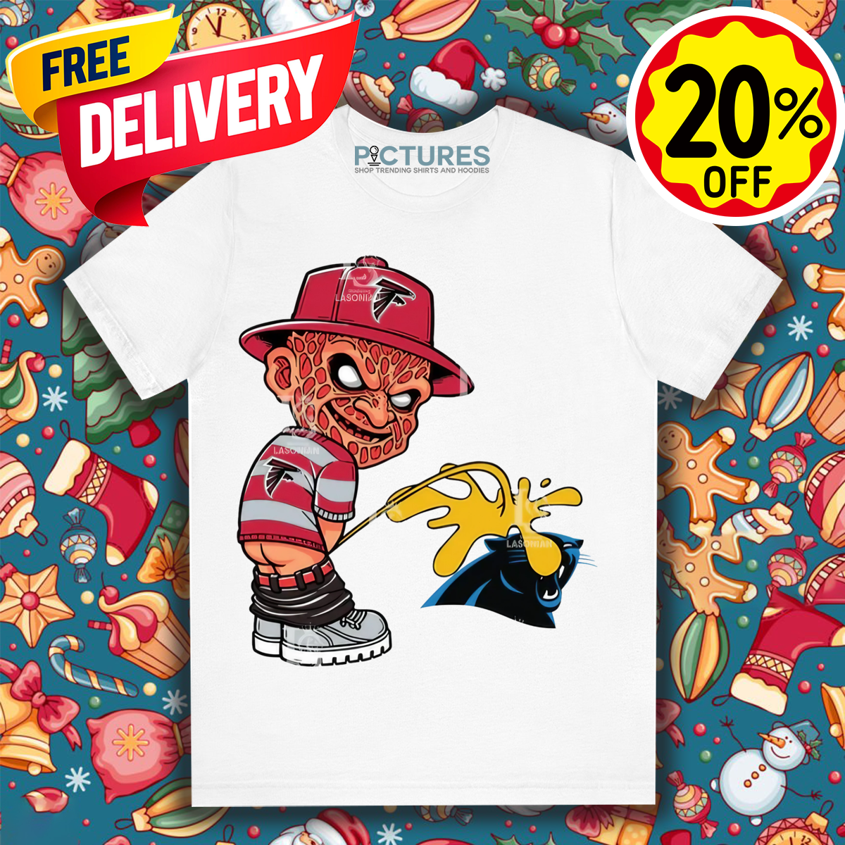 Freddy Krueger Atlanta Falcons Piss On Carolina Panthers Halloween 2024 NFL Shirt