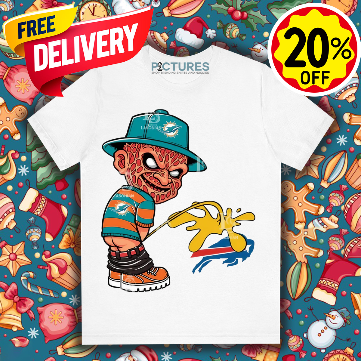 Freddy Krueger Miami Dolphins Piss On Buffalo Bills Halloween 2024 NFL Shirt