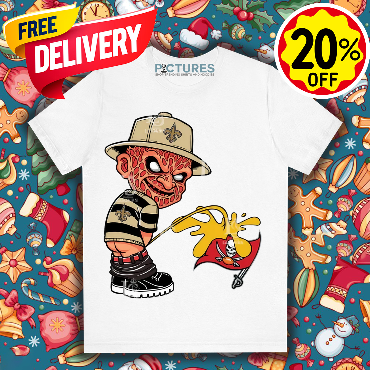 Freddy Krueger New Orleans Saints Piss On Tampa Bay Buccaneers Halloween 2024 NFL Shirt