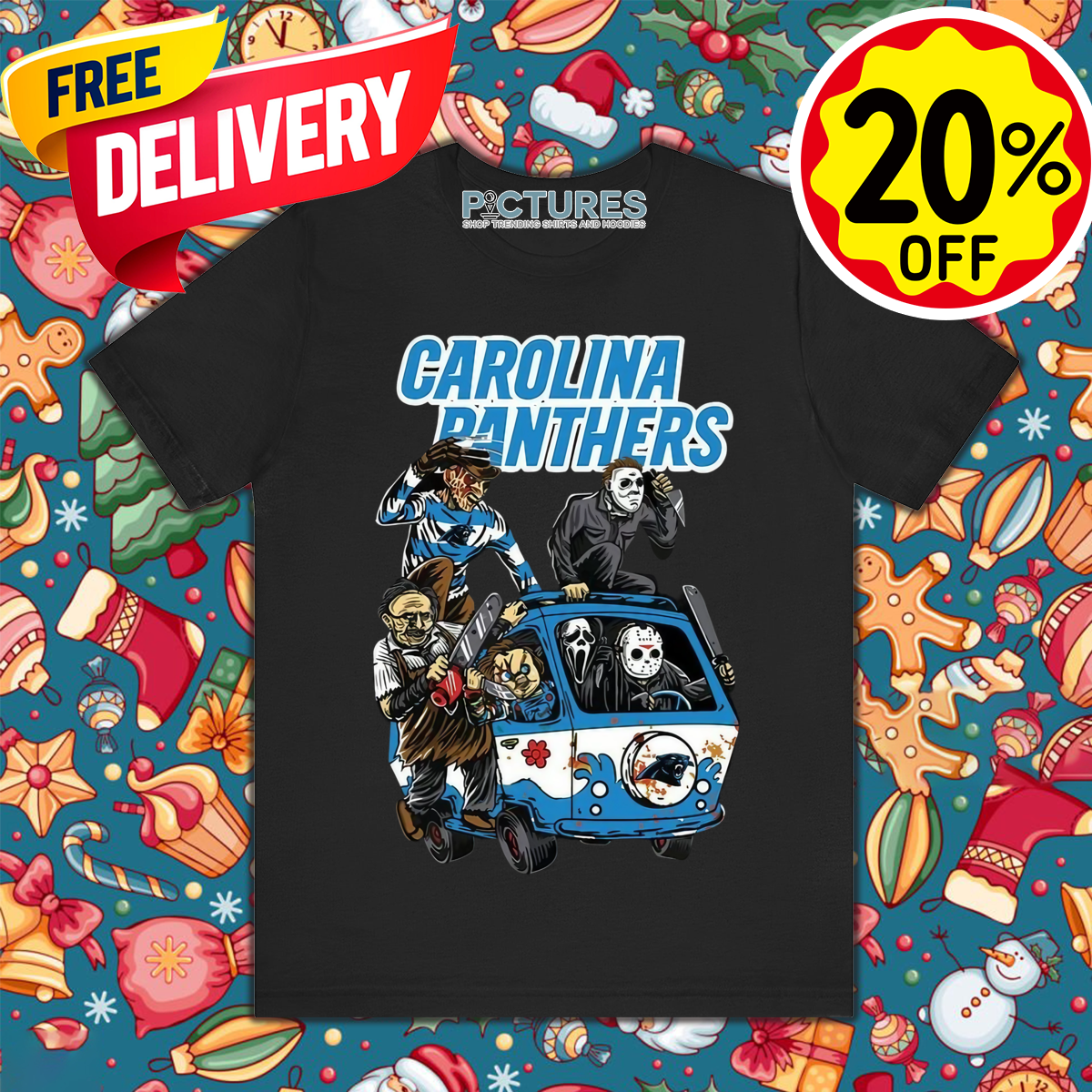 Horror Characters Carolina Panthers Halloween 2024 NFL Shirt