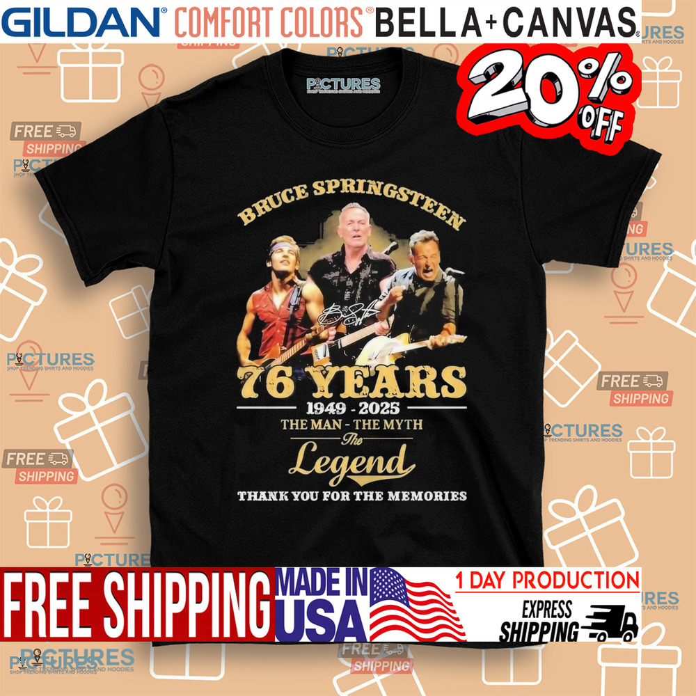 Bruce Springsteen 76 Years 1949-2025 The Man The Myth The Legend Signature Thank You For The Memories Shirt
