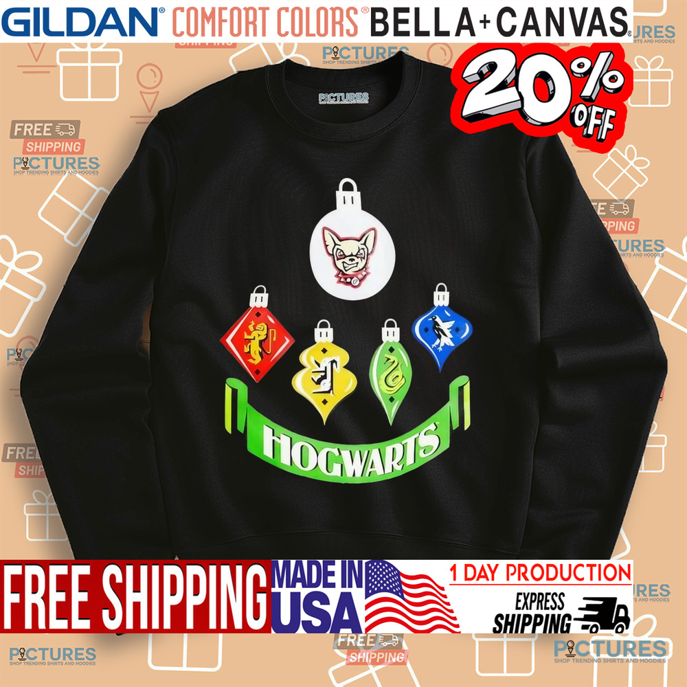 Chihuahuas Hogwarts houses Christmas lights shirt
