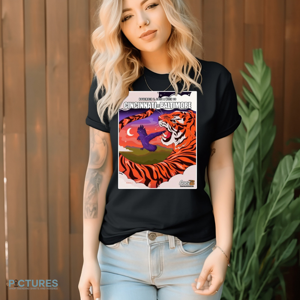Cincinnati Bengals at Baltimore Ravens November 7, 2024 Week 10 Game Poster Shirt 9 Cincinnati Bengals at Baltimore Ravens November 7, 2024 Week 10 Game Poster Shirt