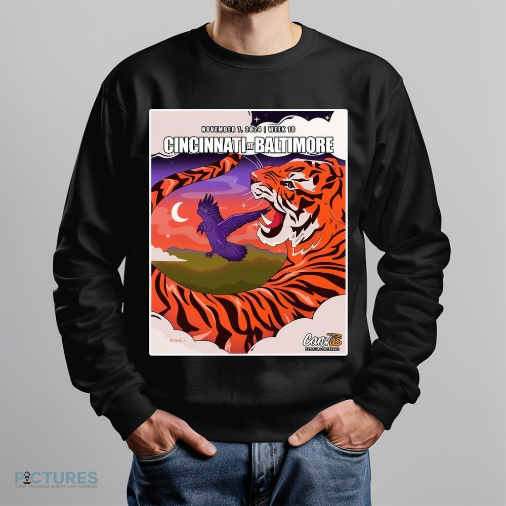 Cincinnati Bengals at Baltimore Ravens November 7, 2024 Week 10 Game Poster Shirt Cincinnati Bengals at Baltimore Ravens November 7, 2024 Week 10 Game Poster Shirt