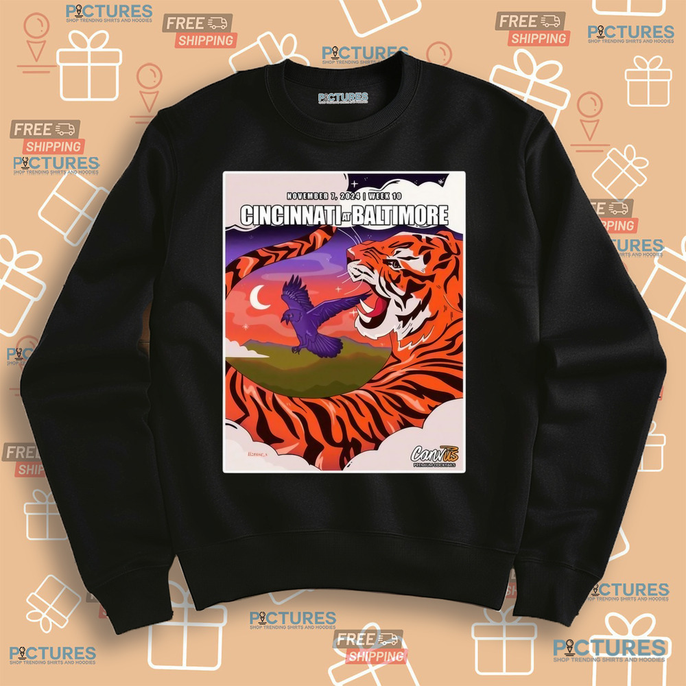 Cincinnati Bengals at Baltimore Ravens November 7, 2024 Week 10 Game Poster Shirt Cincinnati Bengals at Baltimore Ravens November 7, 2024 Week 10 Game Poster Shirt