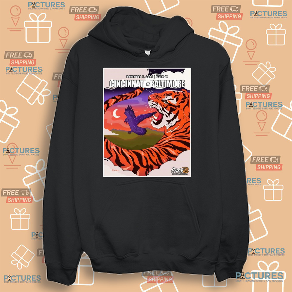 Cincinnati Bengals at Baltimore Ravens November 7, 2024 Week 10 Game Poster Shirt Cincinnati Bengals at Baltimore Ravens November 7, 2024 Week 10 Game Poster Shirt