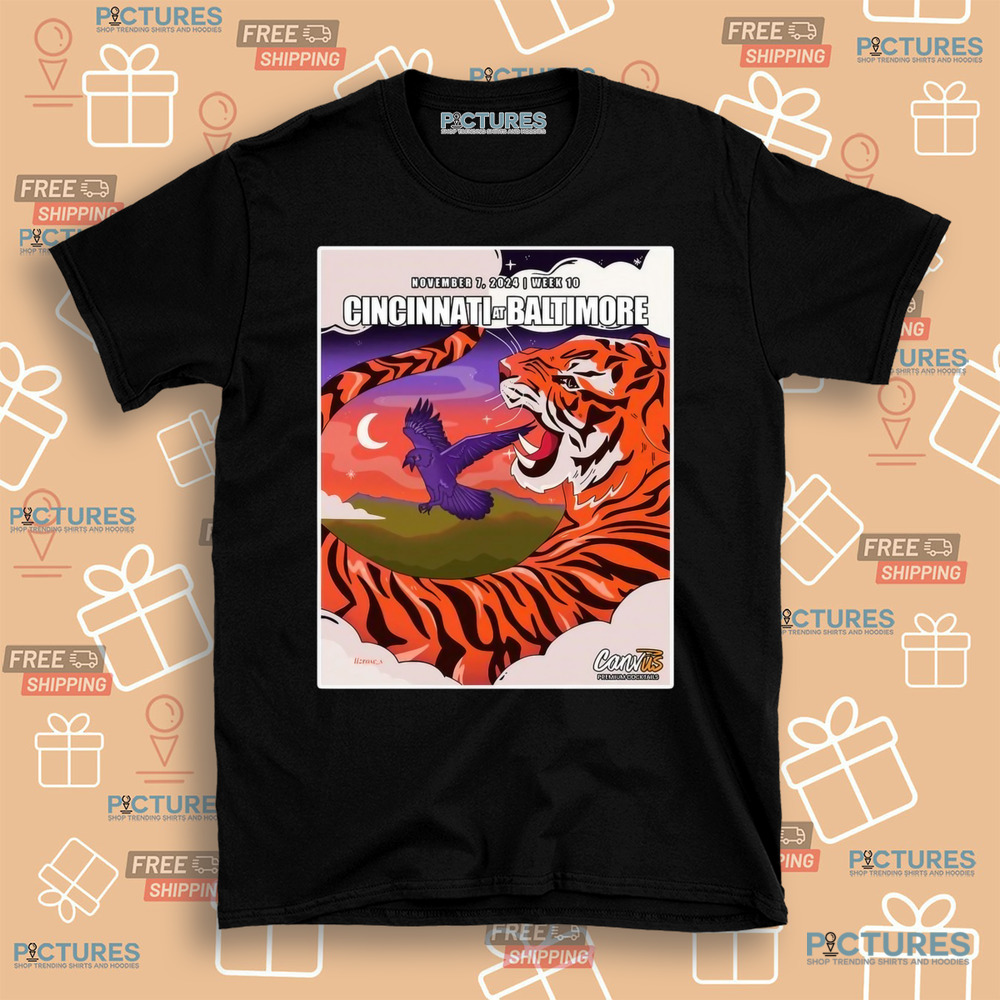 Cincinnati Bengals at Baltimore Ravens November 7, 2024 Week 10 Game Poster Shirt Cincinnati Bengals at Baltimore Ravens November 7, 2024 Week 10 Game Poster Shirt