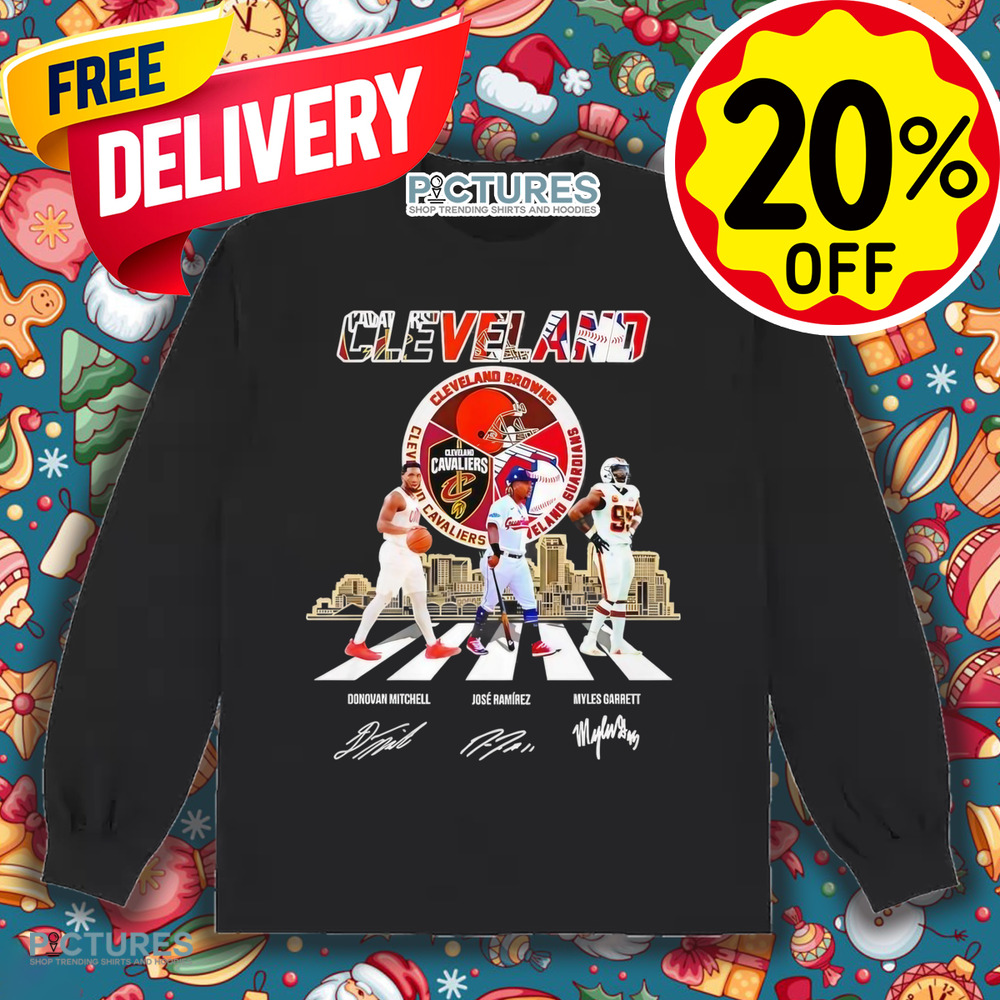 Cleveland Donovan Mitchell Jose Ramirez and Myles Garrett Signatures Shirt