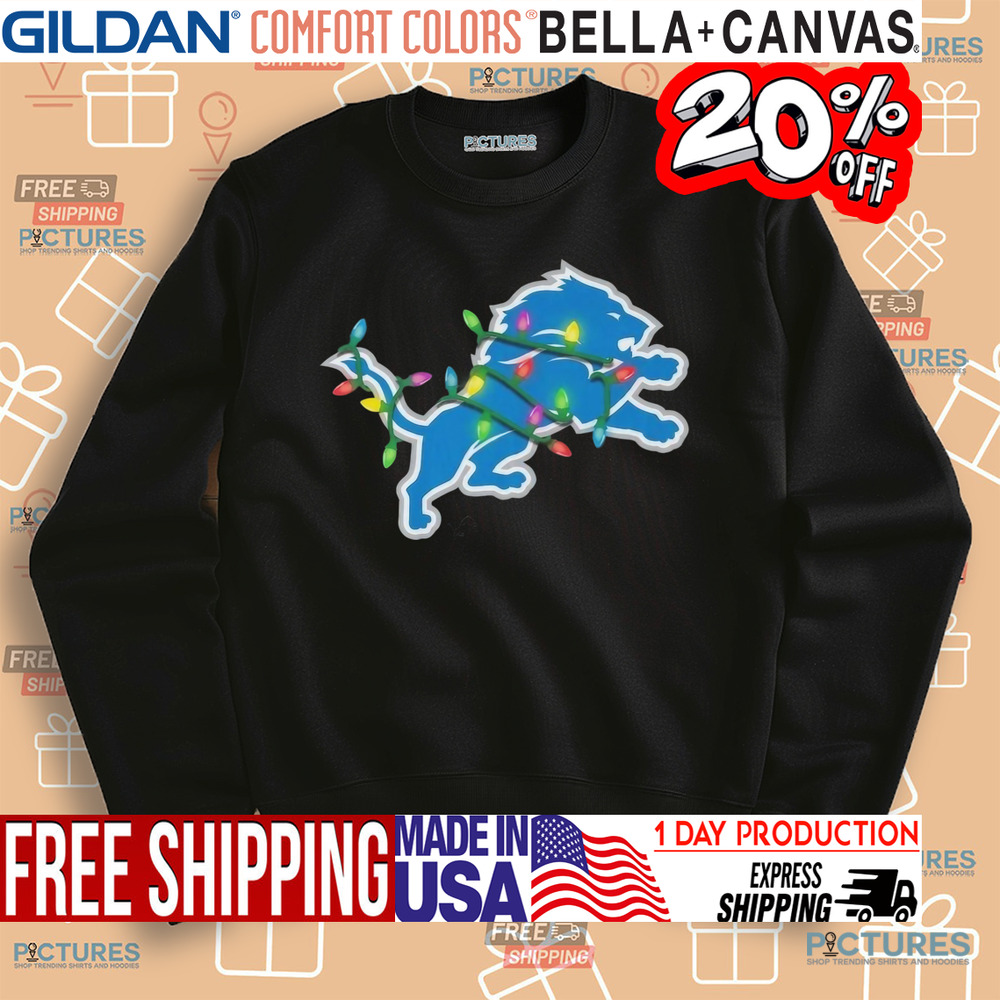 Detroit Lions Primary Logo Holiday Lights 2024 Shirt