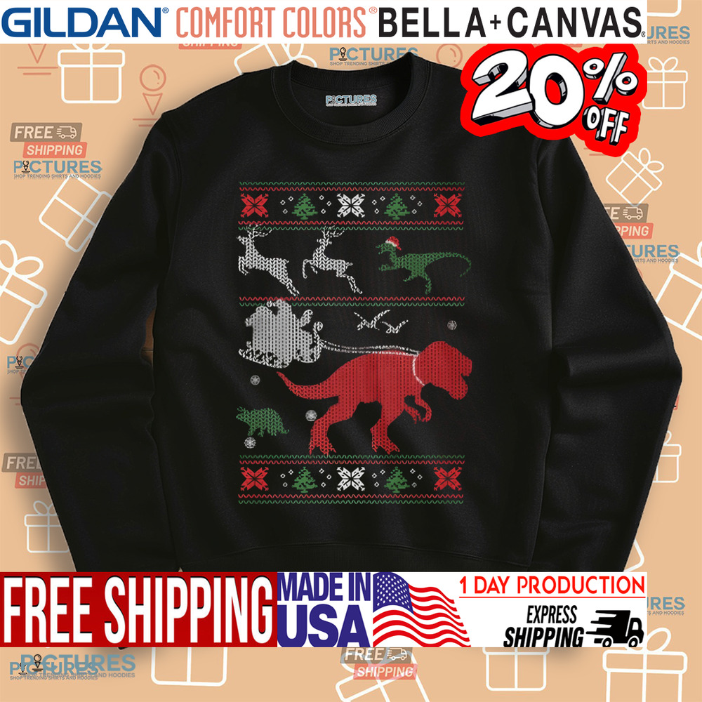 Dinosaur T Rex Reindeer Santa Ugly Merry Christmas Shirt