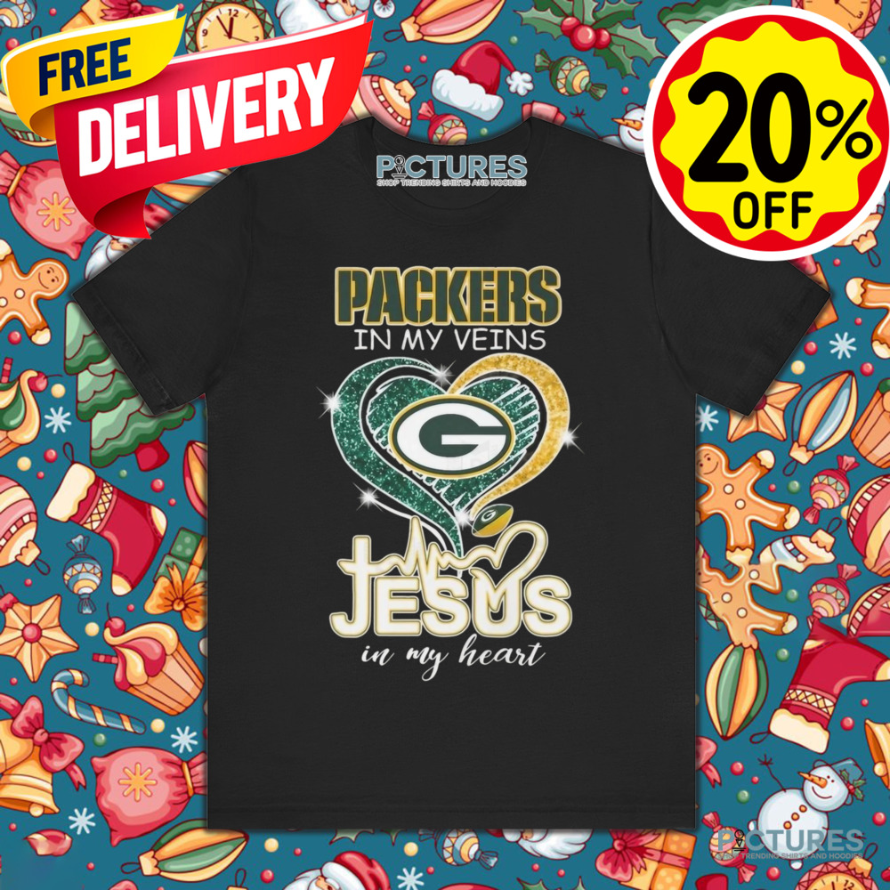 Green Bay Packers In My Veins Jesus In My Heart Diamond Shirt